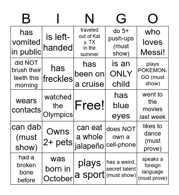Find a classmate that ... Bingo Card