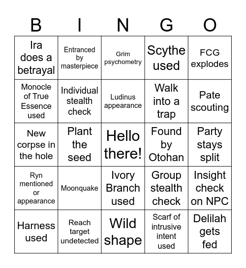 Critical Role Episode 90 - They All Die And Turn Into Ponies Bingo Card