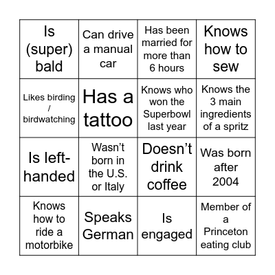 Wedding Bingo! Find someone who... Bingo Card