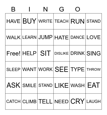 VERB SIGNS Bingo Card