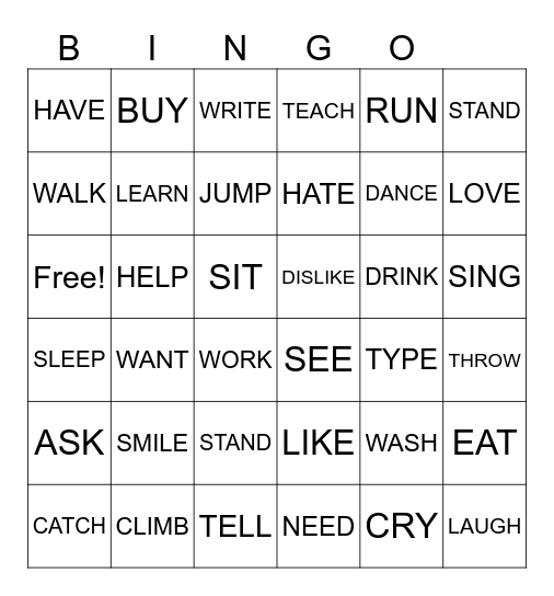 VERB SIGNS Bingo Card