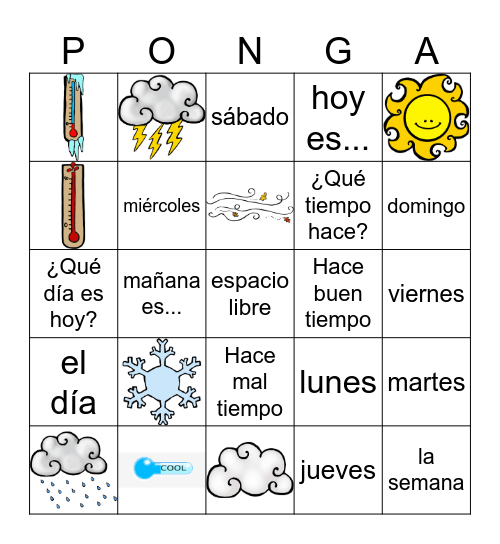 El tiempo y los días Bingo Card