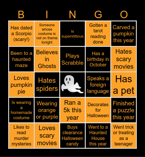 Halloween Mingle Bingo Card