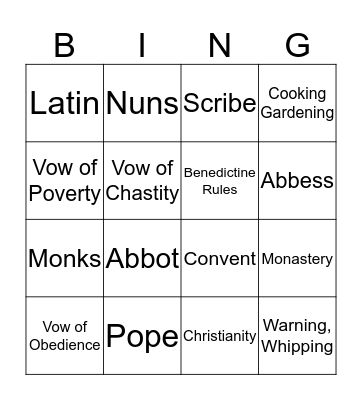 Medieval Religion Bingo Card