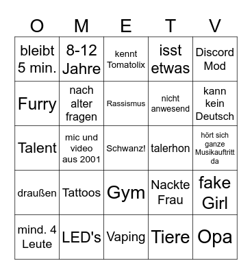 Ome TV Bingo Card