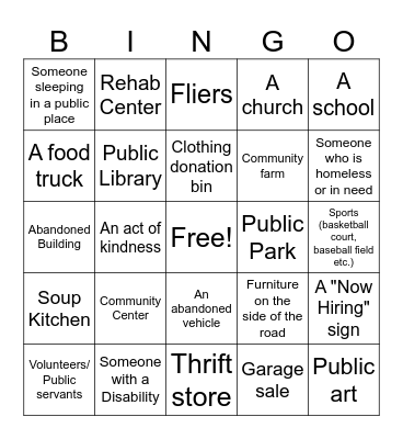 Helping Hand Bingo Card
