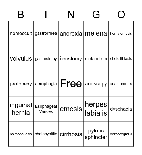 Chapter 8  Bingo Card