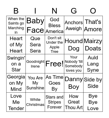 Musical Bingo Card