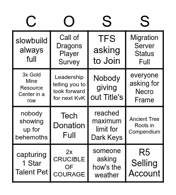 COD OFFSEASON Bingo Card