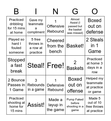 Basketball Bingo Card