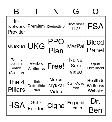 Health & Wellness Bingo Card