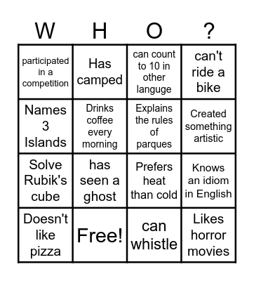 Find someone who Bingo Card