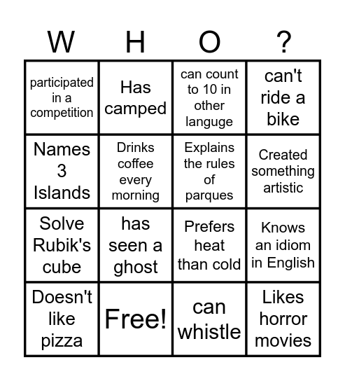 Find someone who Bingo Card