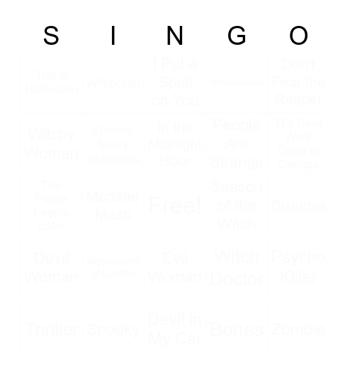 Halloween Singo Bingo Card