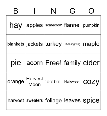 Fall Bingo Card