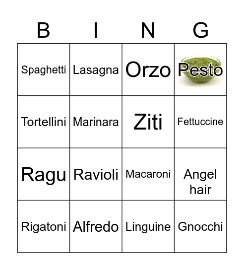 PASTA BINGO Card