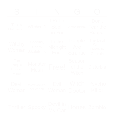 Halloween Singo Bingo Card