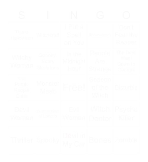 Halloween Singo Bingo Card