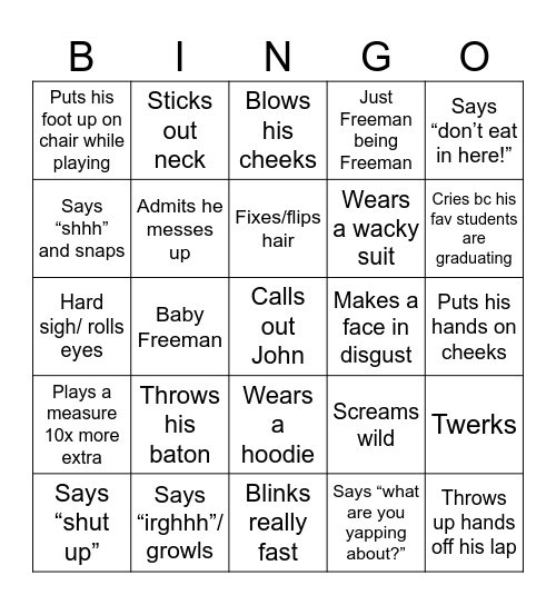 Freeman’s Ultimate 2024-2025 Bingo Card