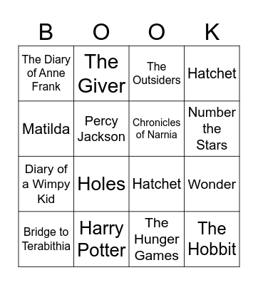 Book Bingo - Most Popular Books Bingo Card