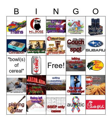 Kent's Favorite Things Bingo Card