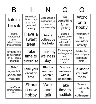 US MI Wellness Bingo Card