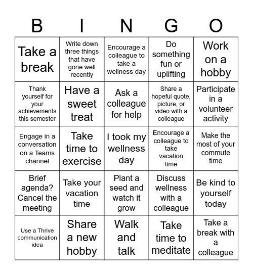 US MI Wellness Bingo Card