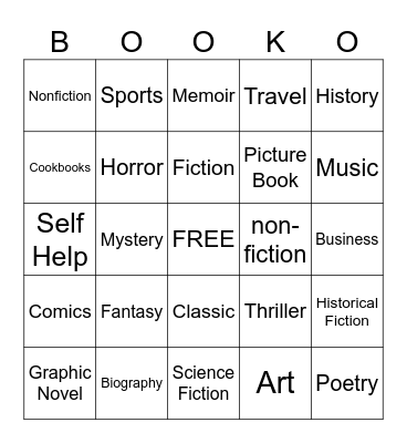 Book Genres Bingo Card