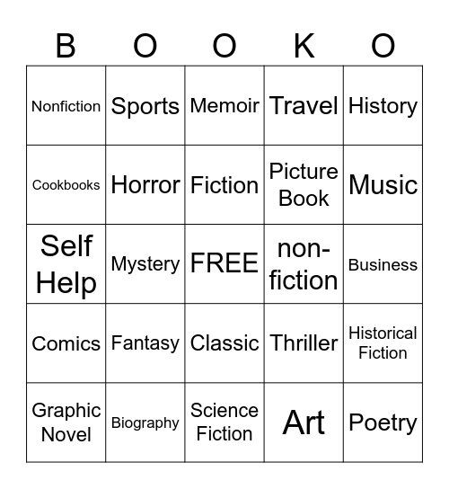 Book Genres Bingo Card