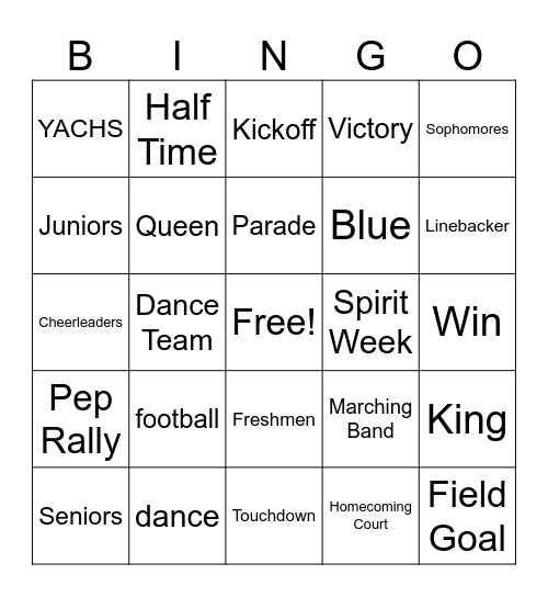 Homecoming Bingo Card