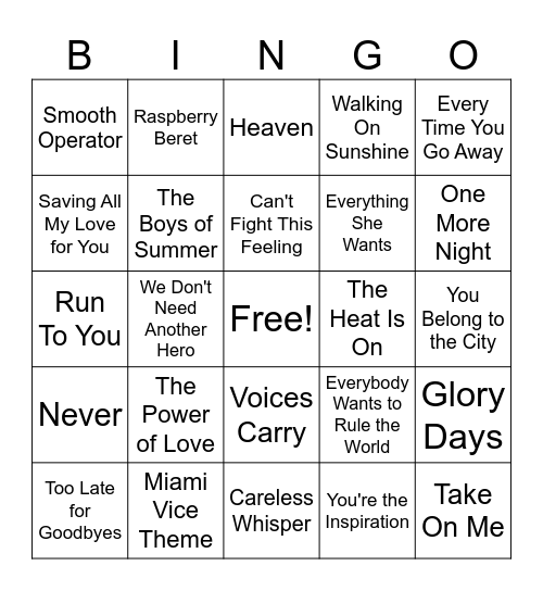 Pop Hits-1975 Bingo Card