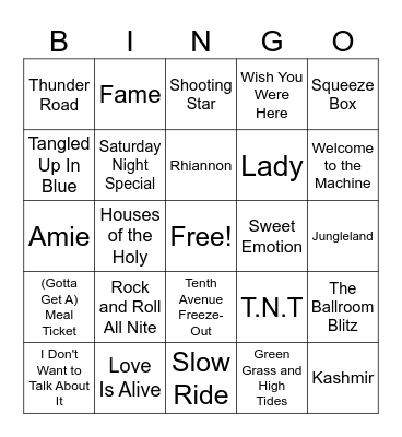 Rock Hits 1975 Bingo Card