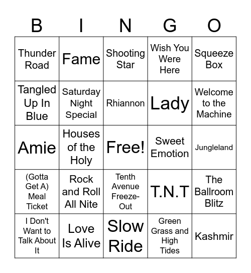Rock Hits 1975 Bingo Card