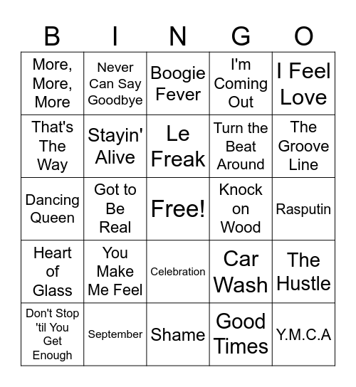 Disco Fever Bingo Card