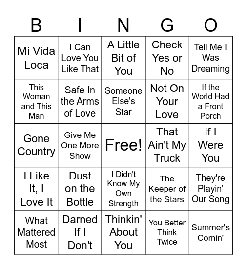 Country Hits-1995 Bingo Card