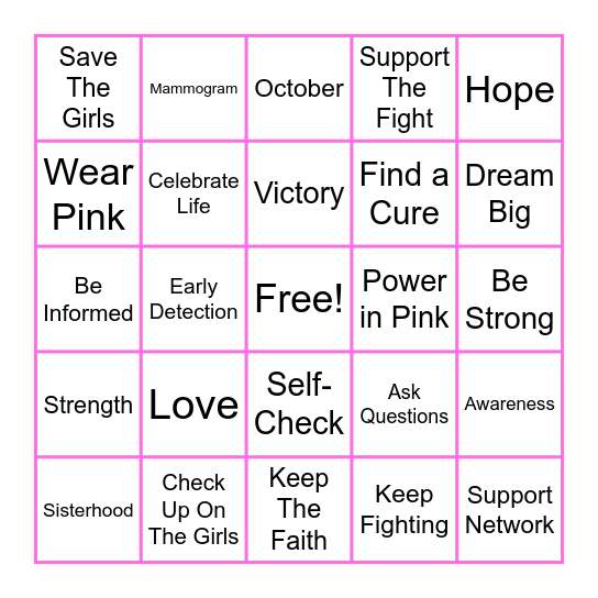 Pink It Up! Bingo Card