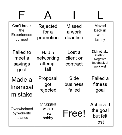 Fail Forward 🚀 Bingo Card