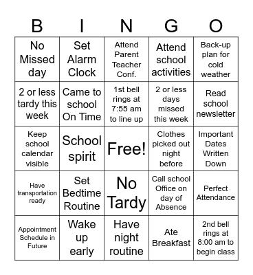 Attendance Bingo Card