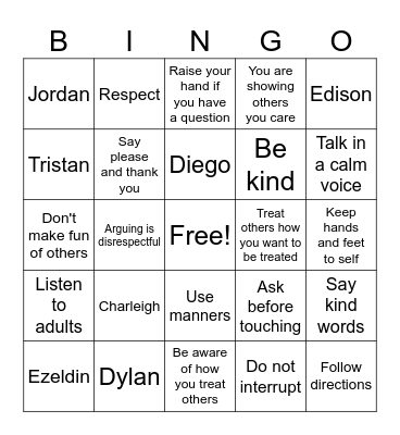 Respect Bingo Card