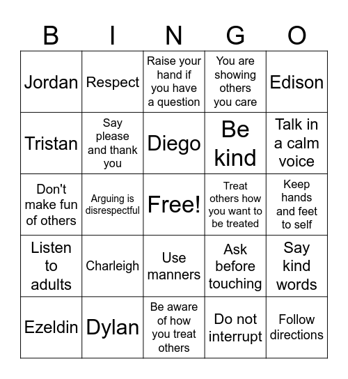 Respect Bingo Card