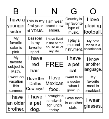 Ice Breaker Bingo Card