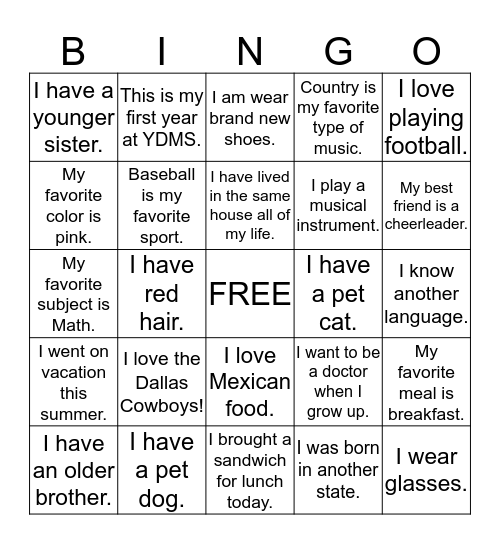 Ice Breaker Bingo Card