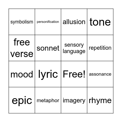 Poetry Loteria Bingo Card