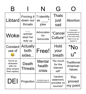 American Idiot Bingo Card
