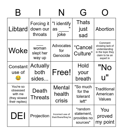 American Idiot Bingo Card