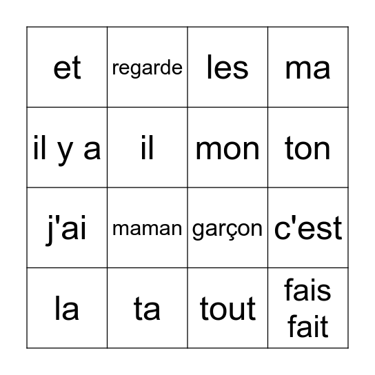 Mots fréquents Bingo Card