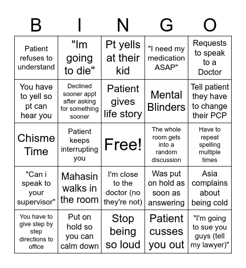 UNLV PATIENT REPS Bingo Card