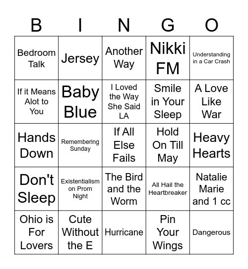 Emo Bingo 1 Bingo Card