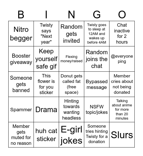 Twisty Haven bingo card Bingo Card