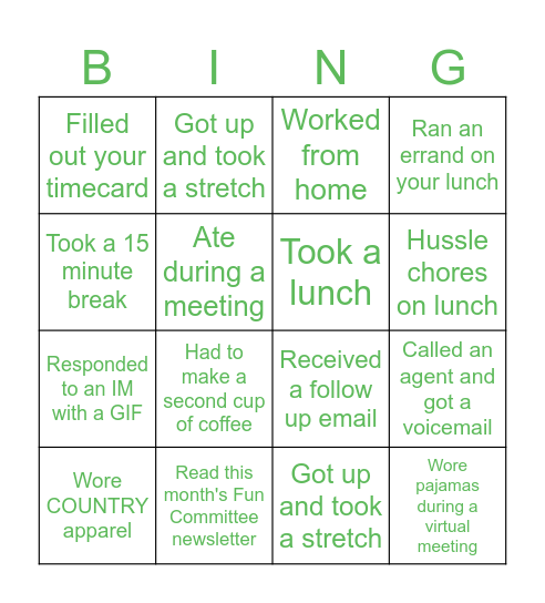 LIFE Bingo Card